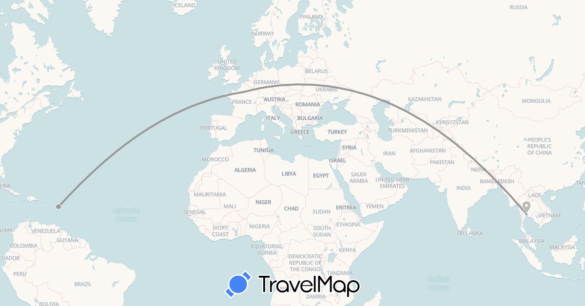 TravelMap itinerary: plane in France, Guadeloupe, Thailand (Asia, Europe, North America)